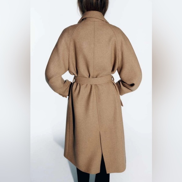 ZARA LONG BELTED WOOL BLEND COAT - Picture 9 of 15